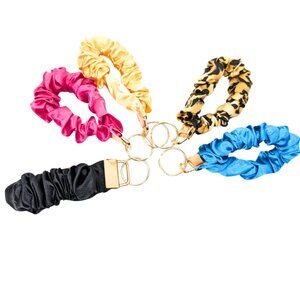 5 NEW Satin Scrunchie Golden Keychains - 5 Different Colors - Brand New